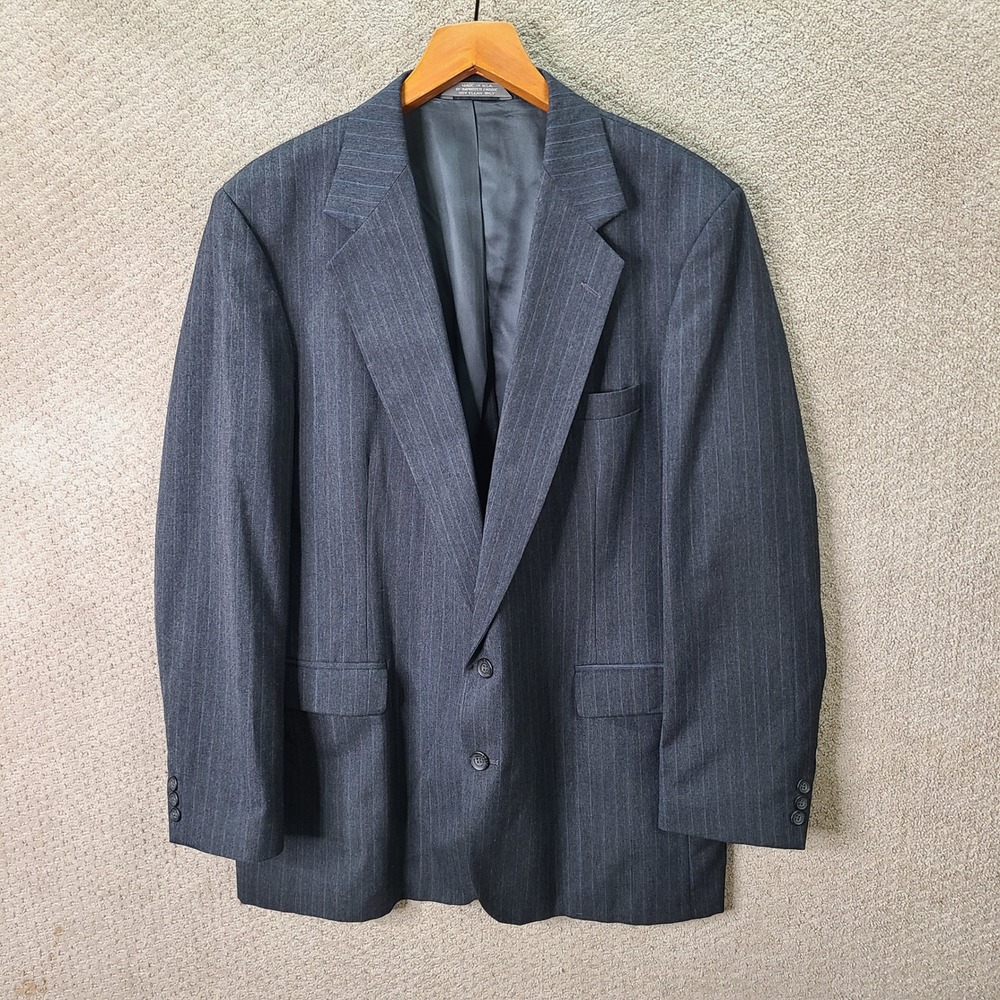 Vintage Imperial By Haggar Jacket Mens 44L Gray Striped Blazer 2 Button Wool USA